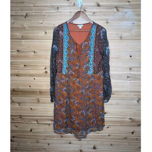 Sundance Dress Womens Orange‎ Multicolor Boho Long Sleeve Dress